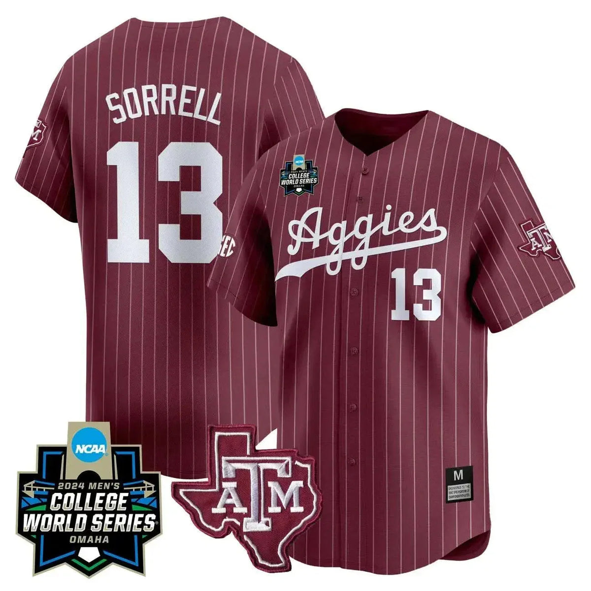 Personalized Aggies 2026 College World Series Vapor Premier Limited Jersey - Maroon Pinstripe / Caden Sorrell Stitched