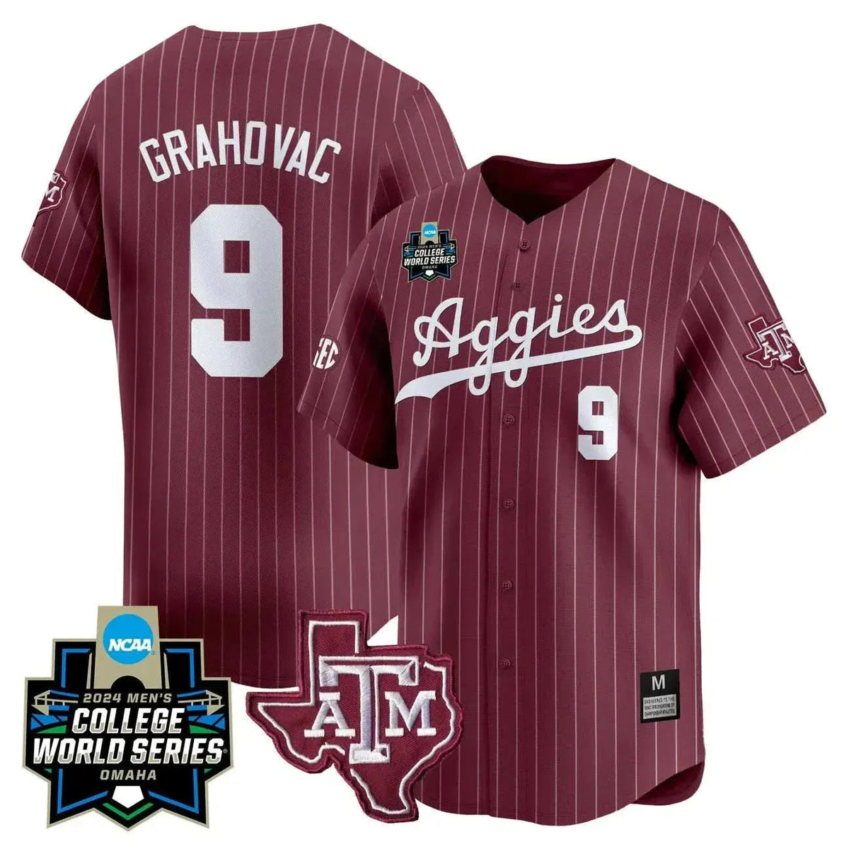 Personalized Aggies 2026 College World Series Vapor Premier Limited Jersey - Maroon Pinstripe / Gavin Grahovac Stitched