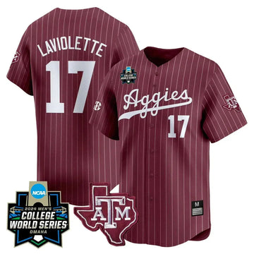 Personalized Aggies 2026 College World Series Vapor Premier Limited Jersey - Maroon Pinstripe / Jace Laviolette Stitched