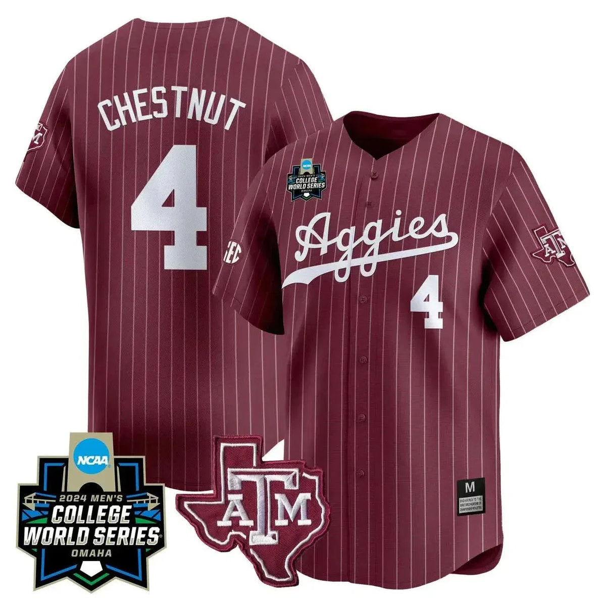 Personalized Aggies 2026 College World Series Vapor Premier Limited Jersey - Maroon Pinstripe / Travis Chestnut Stitched