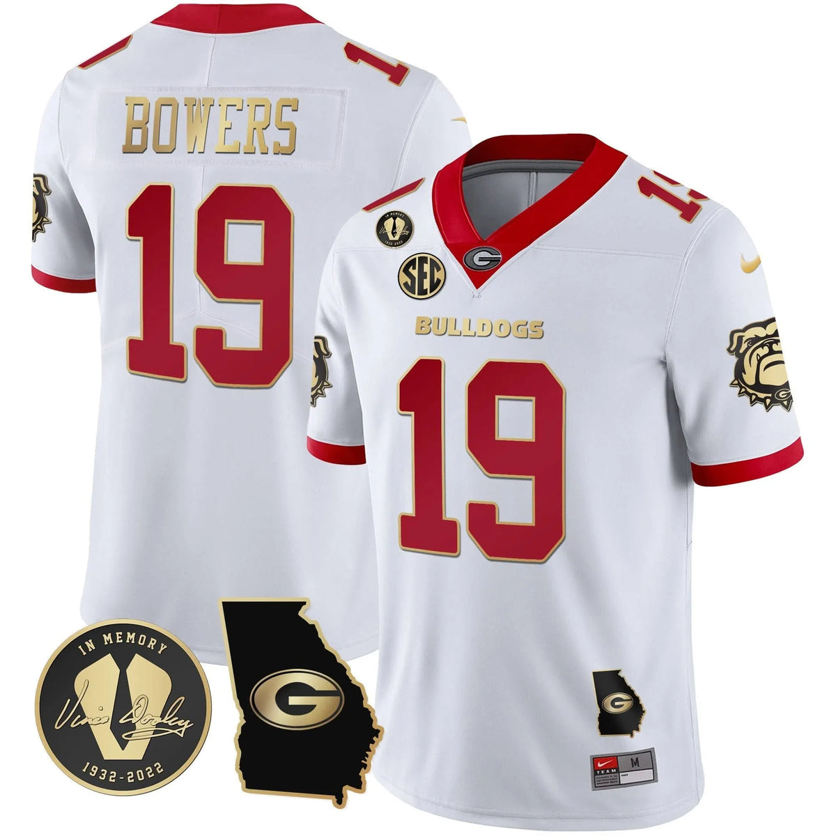 Personalized GB 2023 Vapor Jersey - Georgia Map - White Gold Trim / Brock Bowers Stitched