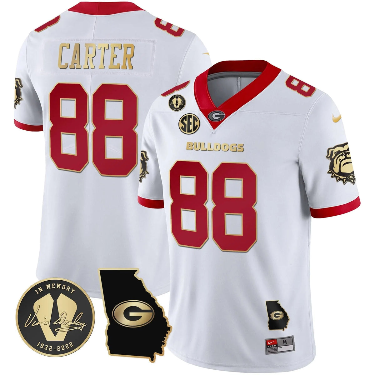 Personalized GB 2023 Vapor Jersey - Georgia Map - White Gold Trim / Jalen Carter Stitched