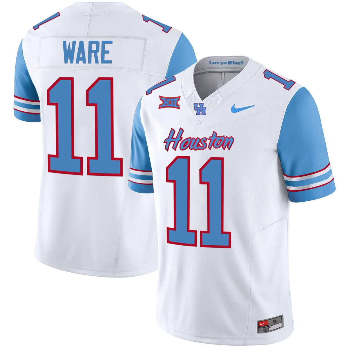 Personalized HOU 2023 Oilers Inspired Vapor Jersey V5 - Blue Sleeves / Andre Ware Stitched