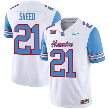 Personalized HOU 2023 Oilers Inspired Vapor Jersey V5 - Blue Sleeves / Stacy Sneed Stitched