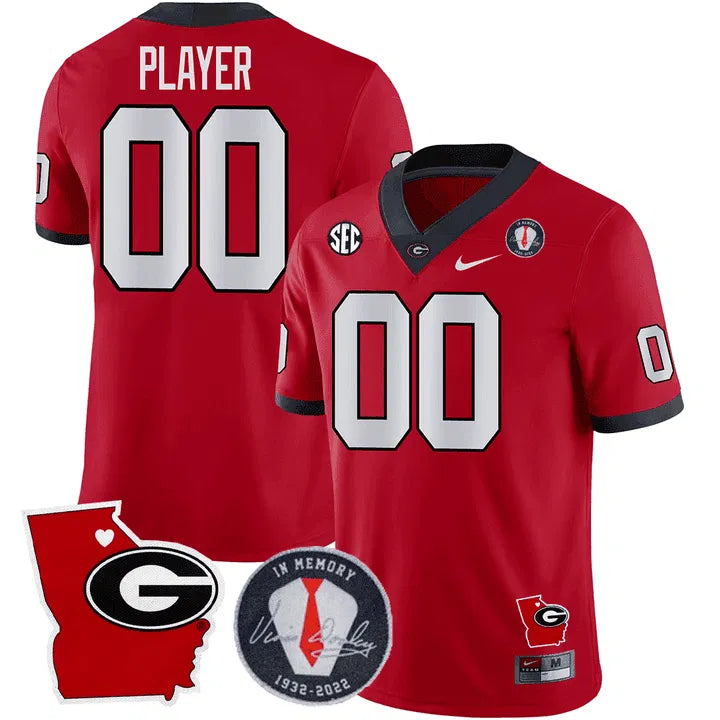 Personalized GB 2023 Vince Dooley Patch & Georgia State Map Custom Jersey - Red Stitched