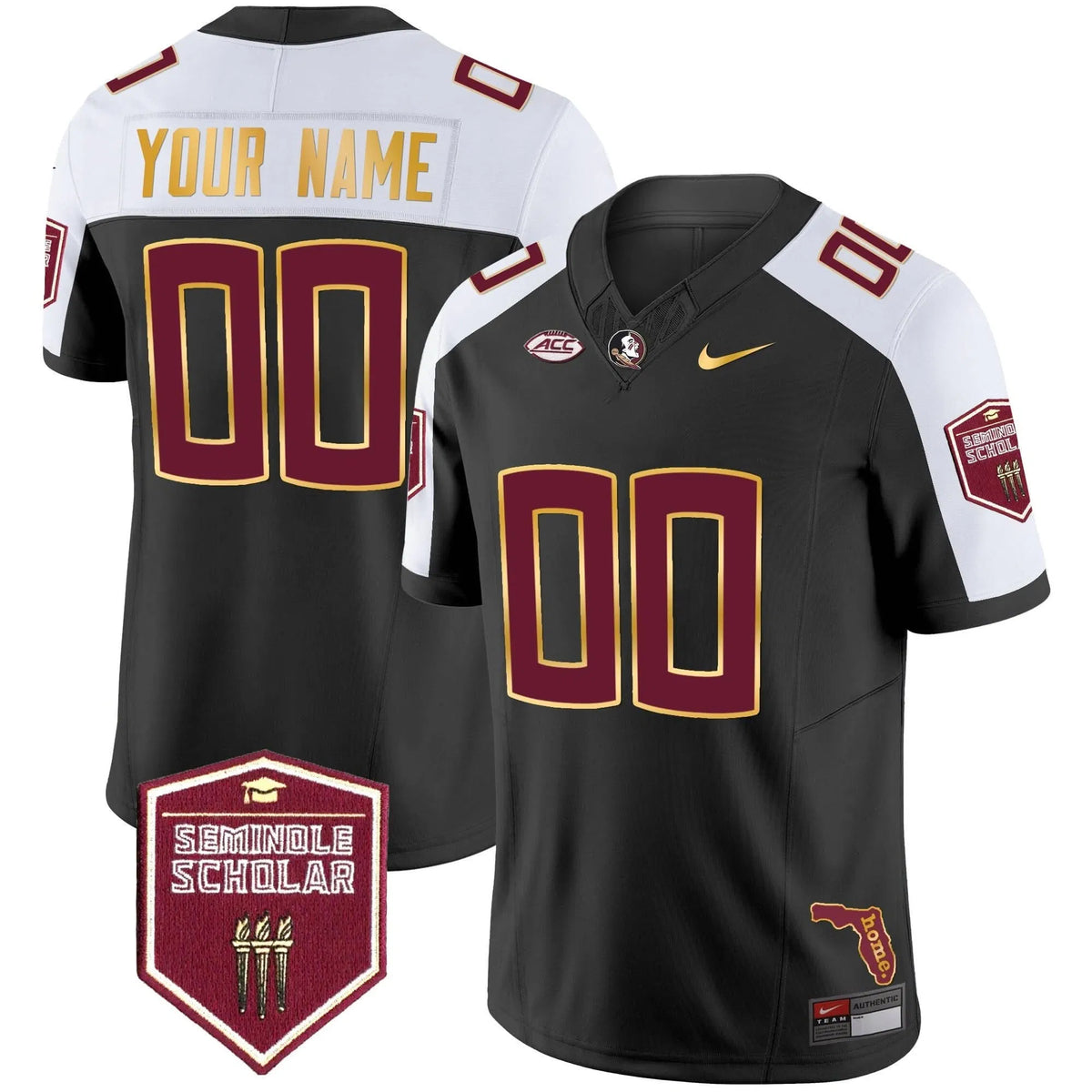 Personalized FSS Gold Trim Vapor Custom Jersey - Black Alternate Stitched