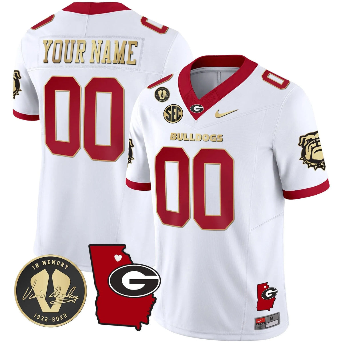 Personalized GB 2026 Vapor Custom Jersey V4 - Georgia Map - White Gold Trim Stitched