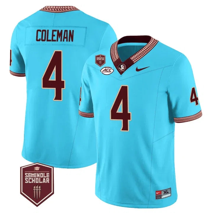 Personalized FSS Seminole Heritage Scholar Patch Vapor Limited Jersey - Turquoise / Keon Coleman Stitched