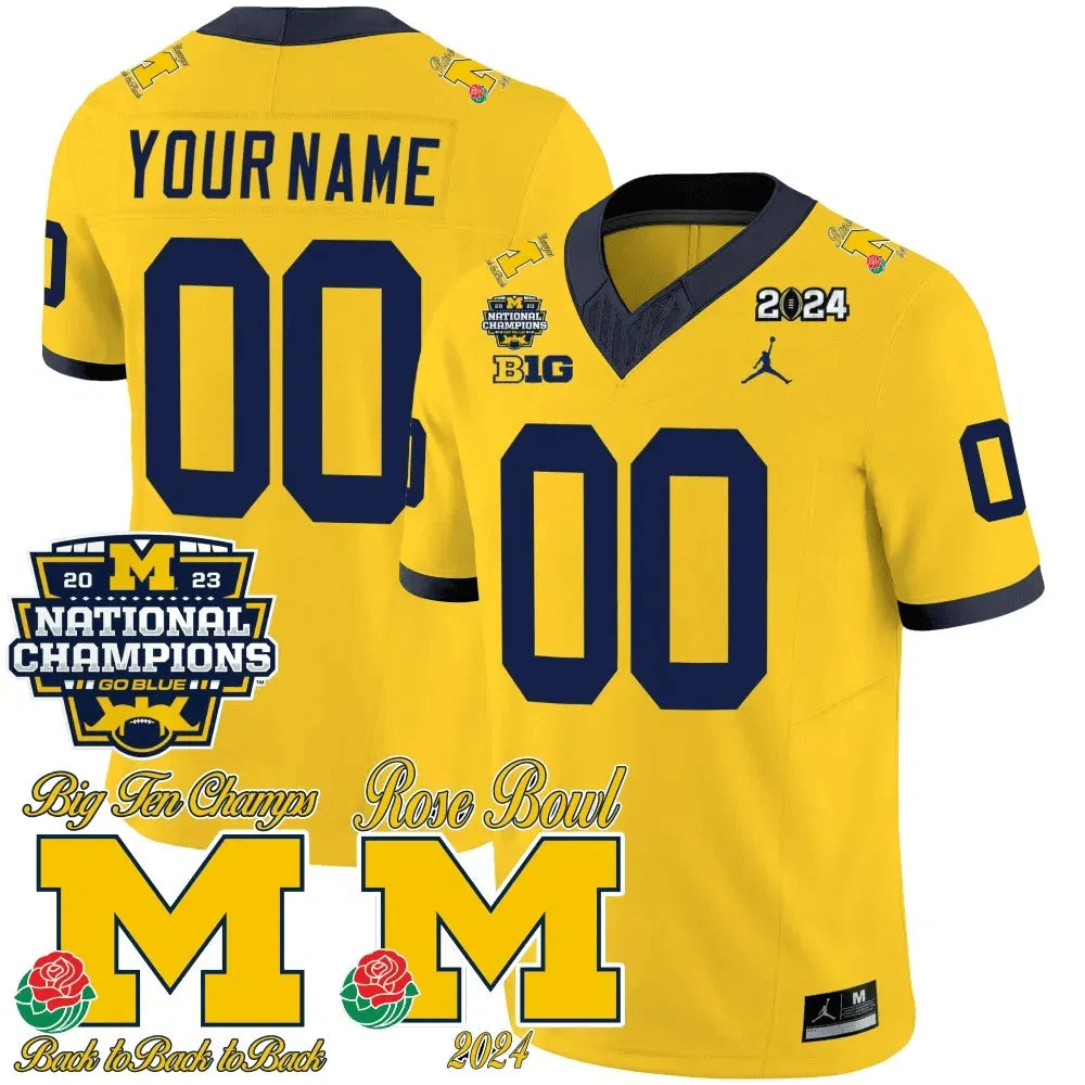Personalized MW 2023 National Champions & Rose Bowl Patch Vapor Custom Jersey - Maize Stitched