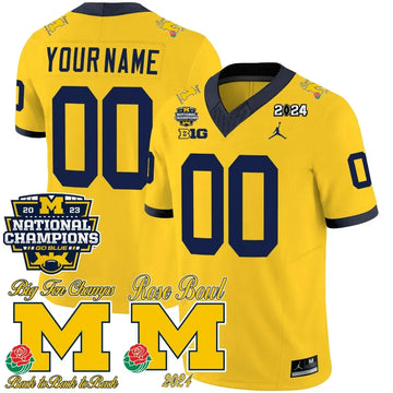 Personalized MW 2023 National Champions & Rose Bowl Patch Vapor Custom Jersey - Maize Stitched