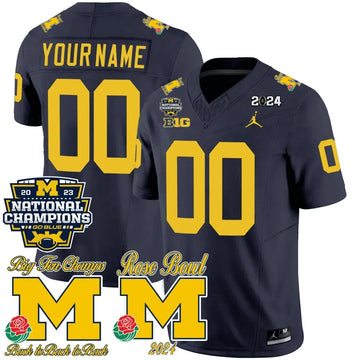 Personalized MW 2023 National Champions & Rose Bowl Patch Vapor Custom Jersey - Navy Stitched