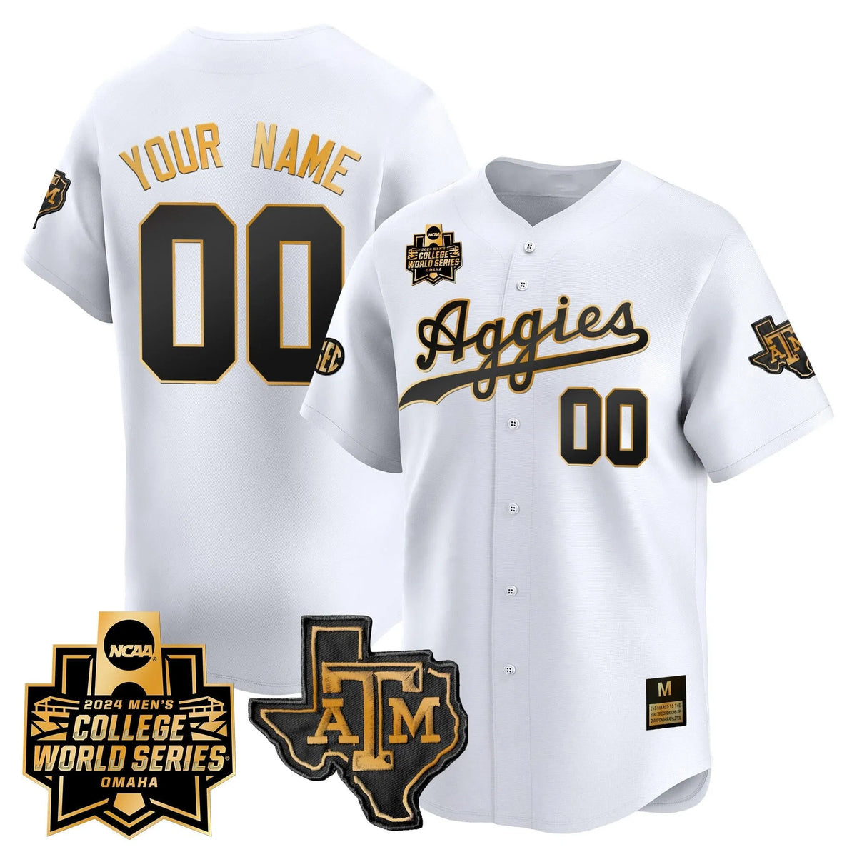 Personalized Aggies 2026 College World Series Vapor Premier Limited Custom Jersey - White Gold Stitched