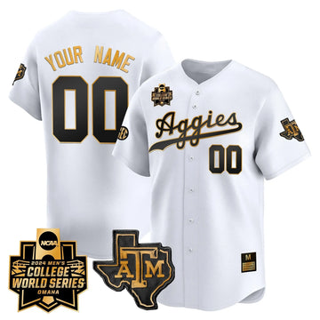 Personalized Aggies 2026 College World Series Vapor Premier Limited Custom Jersey - White Gold Stitched