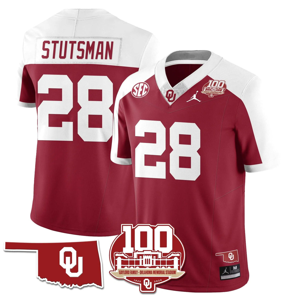 Personalized OS 1946-56 Throwback Uniforms - 100th Season - Alternate Crimson / Danny Stutsman - 28 Stitched