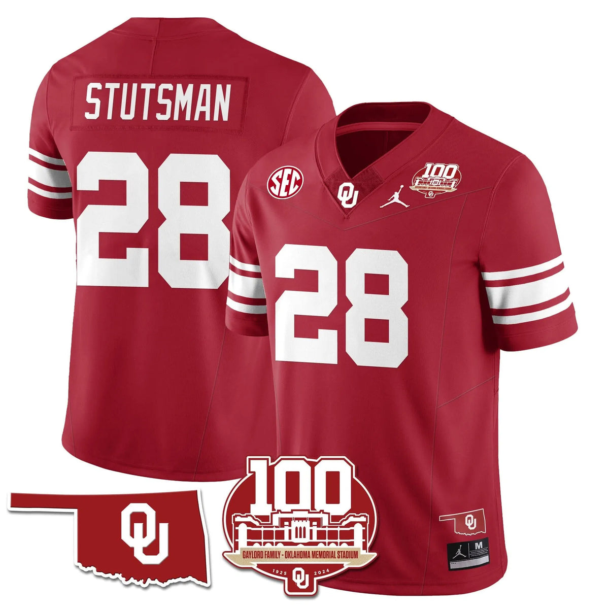 Personalized OS 1946-56 Throwback Uniforms - 100th Season - Crimson / Danny Stutsman - 28 Stitched