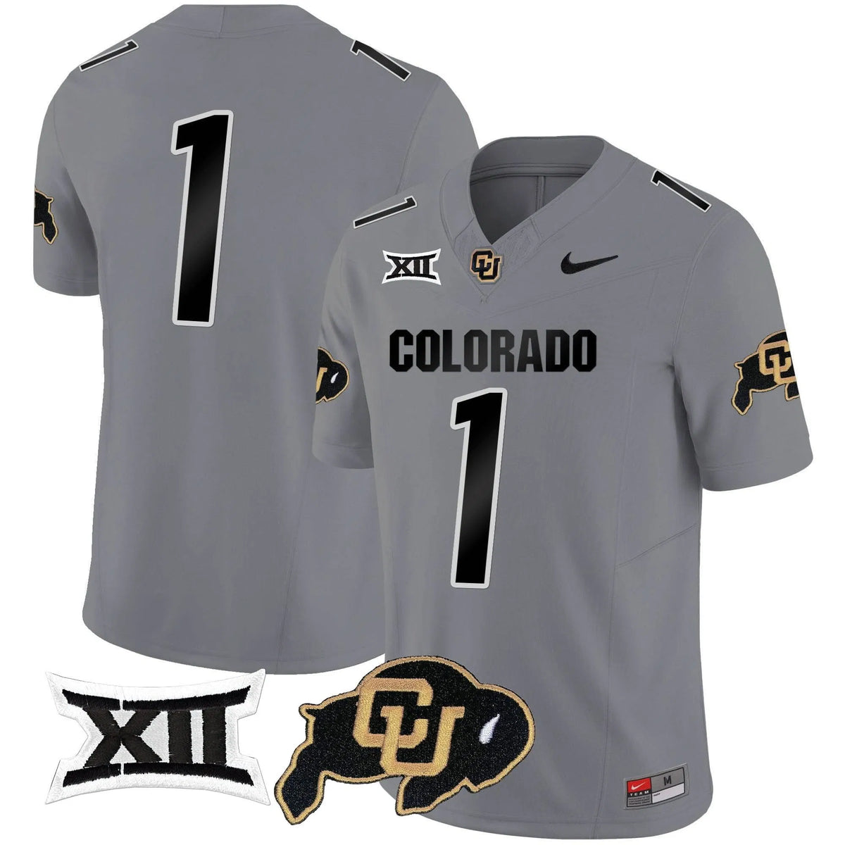 Personalized CB Vapor Limited Jersey V2 - Big 12 XII Patch - Gray / #1 Team Stitched