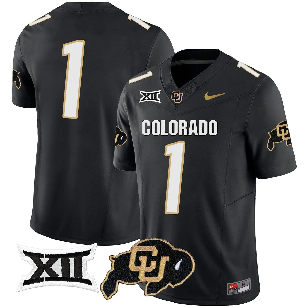Personalized CB Vapor Limited Jersey V2 - Big 12 XII Patch - Black / #1 Team Stitched