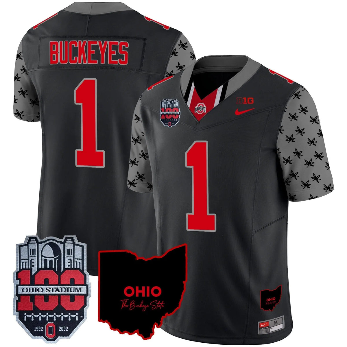 Personalized OSB 100th Anniversary Patch Vapor Limited Jersey - Black / #1 Buckeyes Stitched