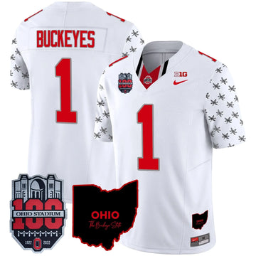 Personalized OSB 100th Anniversary Patch Vapor Limited Jersey - White Limited / #1 Buckeyes Stitched