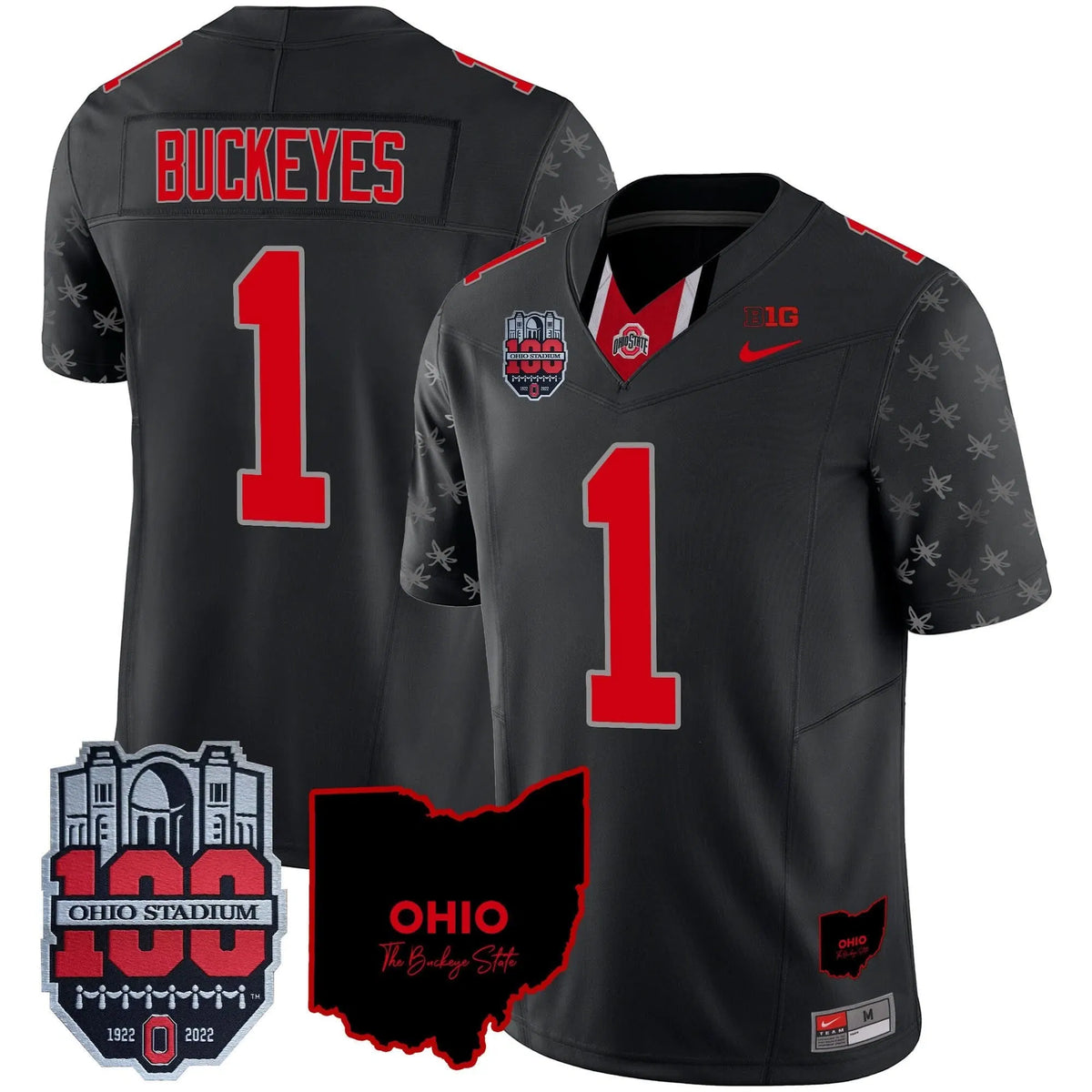 Personalized OSB 100th Anniversary Patch Vapor Limited Jersey - Black Limited / #1 Buckeyes Stitched