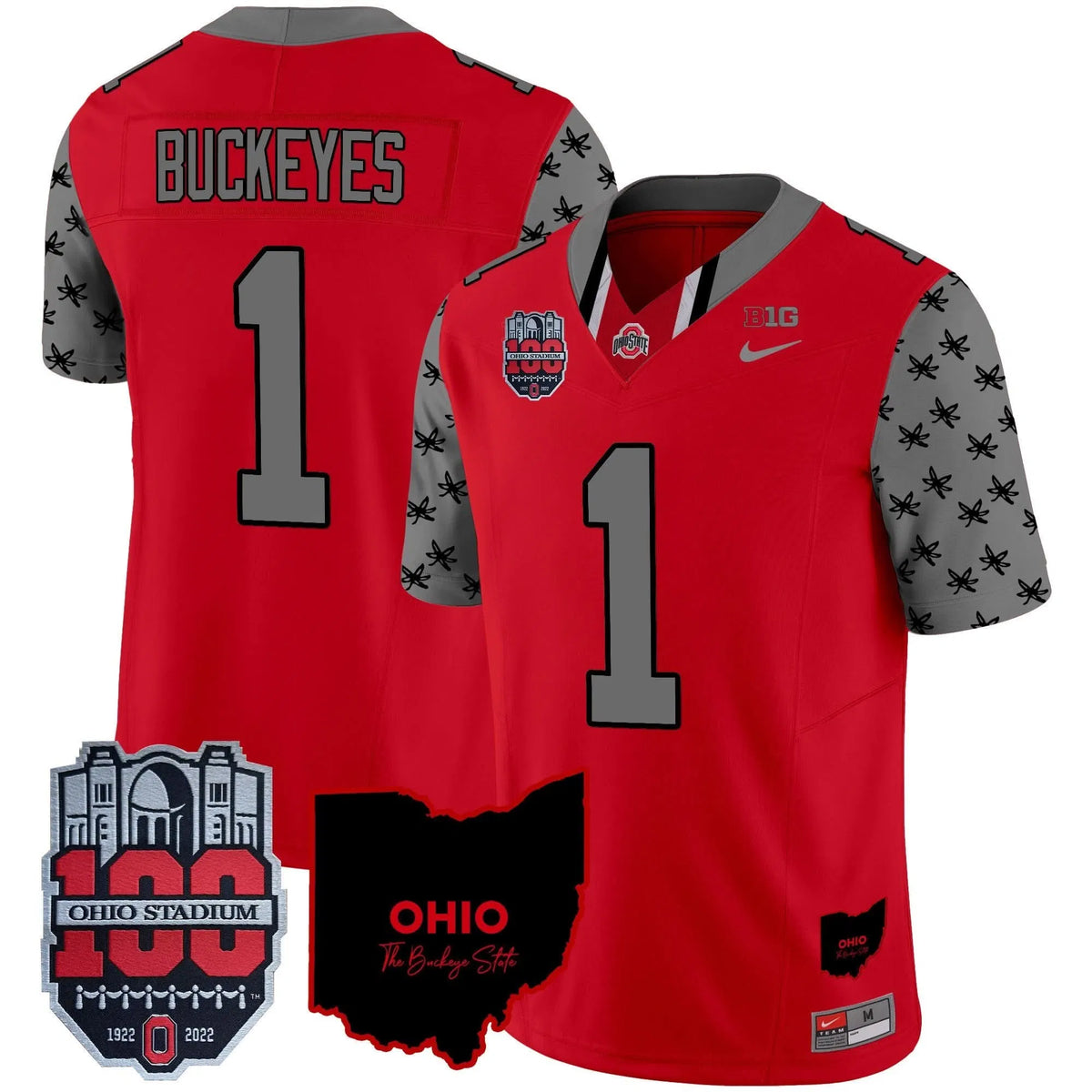 Personalized OSB 100th Anniversary Patch Vapor Limited Jersey - Red / #1 Buckeyes Stitched