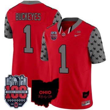 Personalized OSB 100th Anniversary Patch Vapor Limited Jersey - Red / #1 Buckeyes Stitched