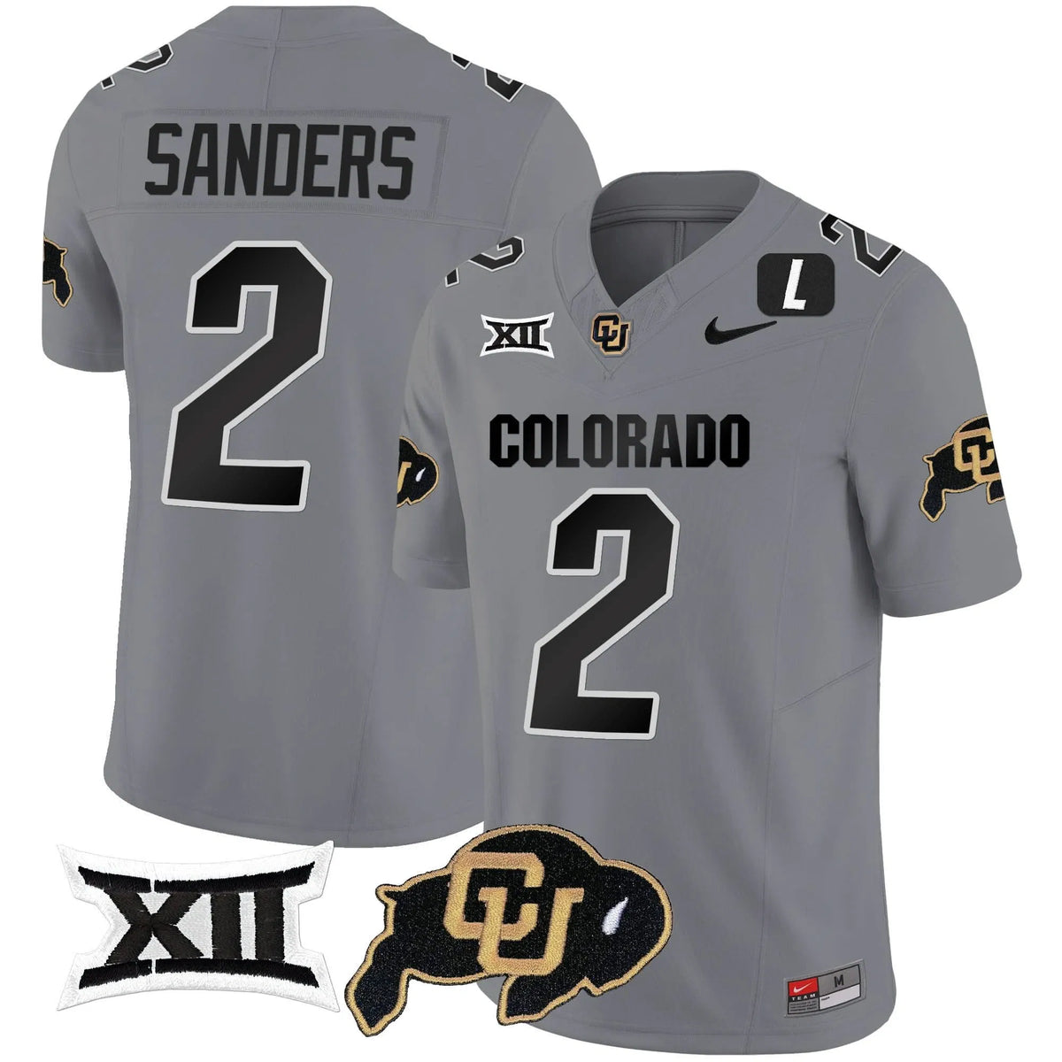 Personalized CB Vapor Limited Jersey V2 - Big 12 XII Patch - Gray / Shedeur Sanders Stitched