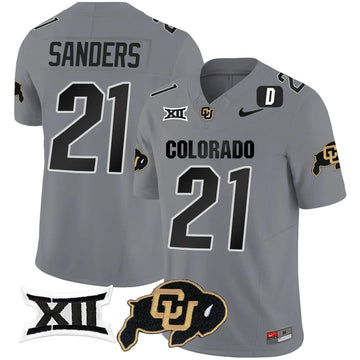 Personalized CB Vapor Limited Jersey V2 - Big 12 XII Patch - Gray / Shilo Sanders Stitched