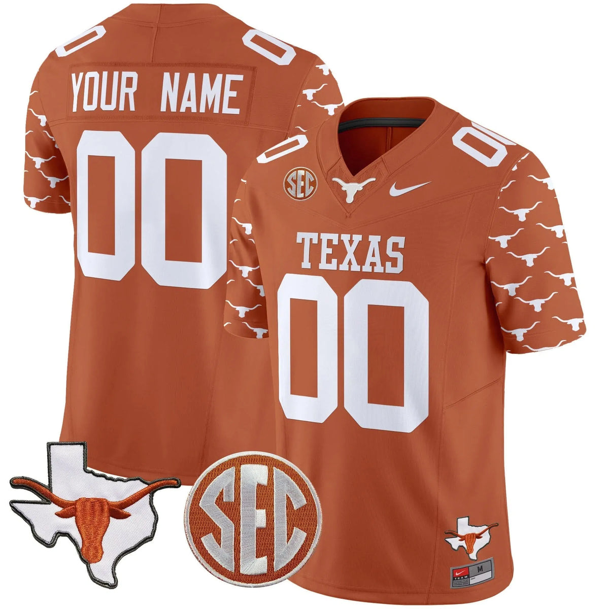 Personalized TL State Map & Sec Patch Vapor Limited Custom Jersey V5 - Texas Orange Stitched