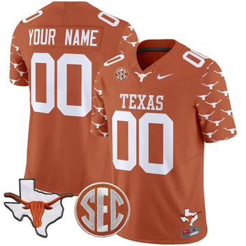 Personalized TL State Map & Sec Patch Vapor Limited Custom Jersey V5 - Texas Orange Stitched