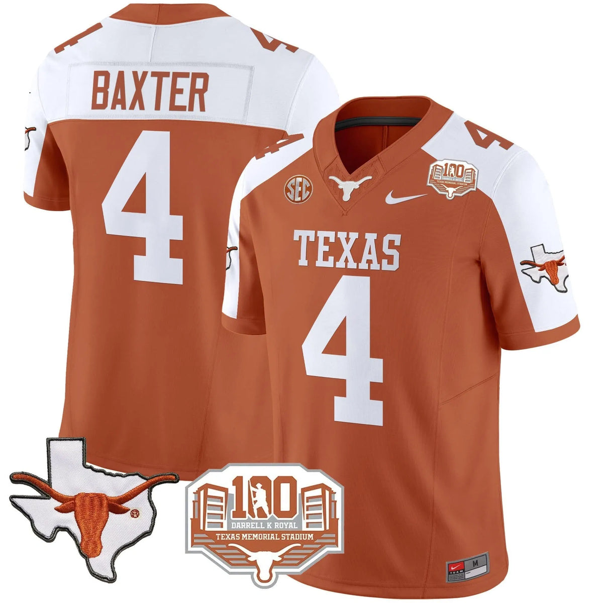 Personalized TL 2026 Vapor Limited Jersey - 100 years of Darrell K Royal - Orange Alternate / CJ Baxter Stitched