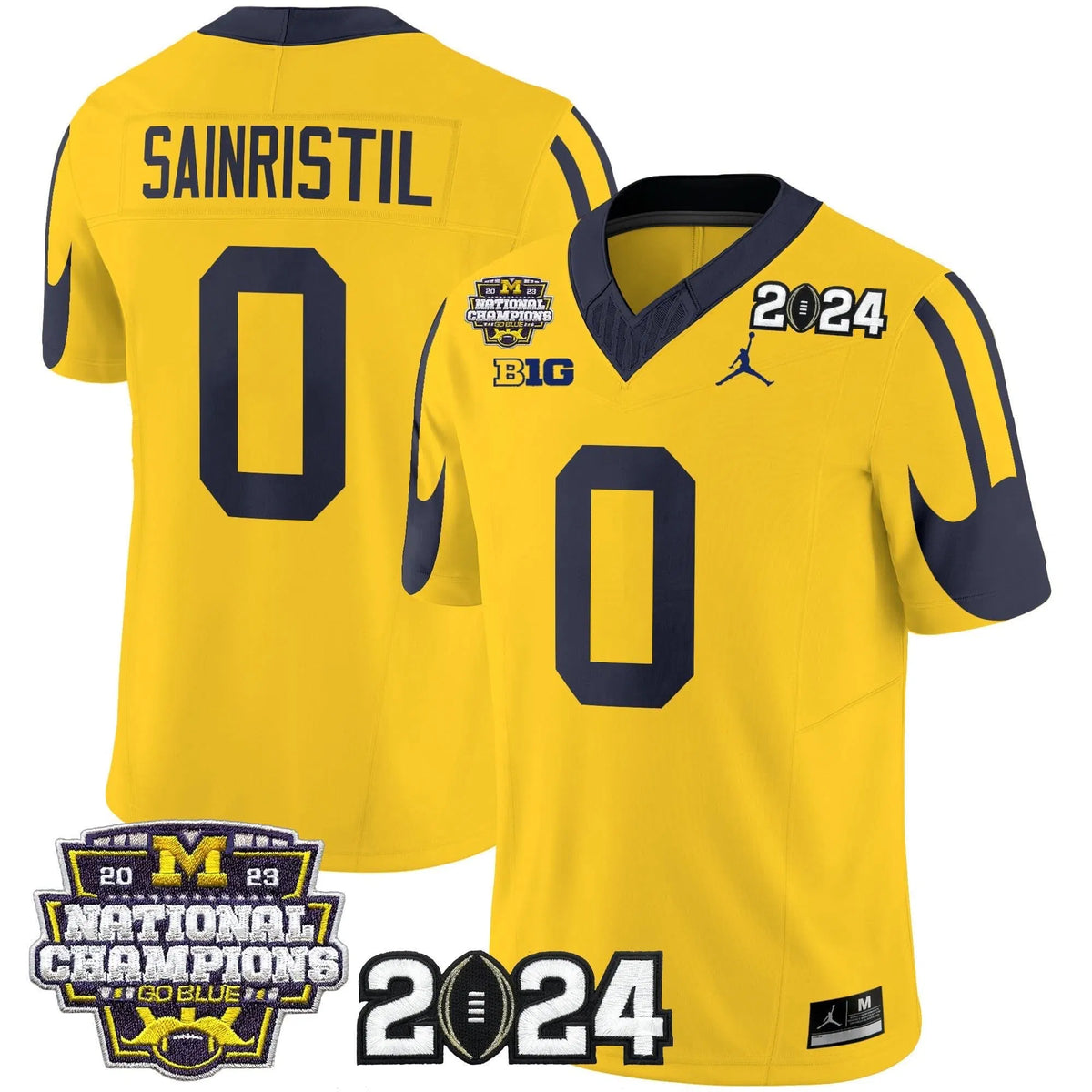 Personalized MW 2026 CFP & National Champions Patch Vapor Limited Jersey - Maize / Mike Sainristil Stitched