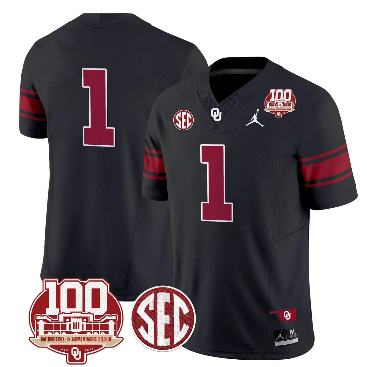 Personalized OS 100th Anniversary Patch Vapor Limited Jersey - Black / #1 Team Stitched