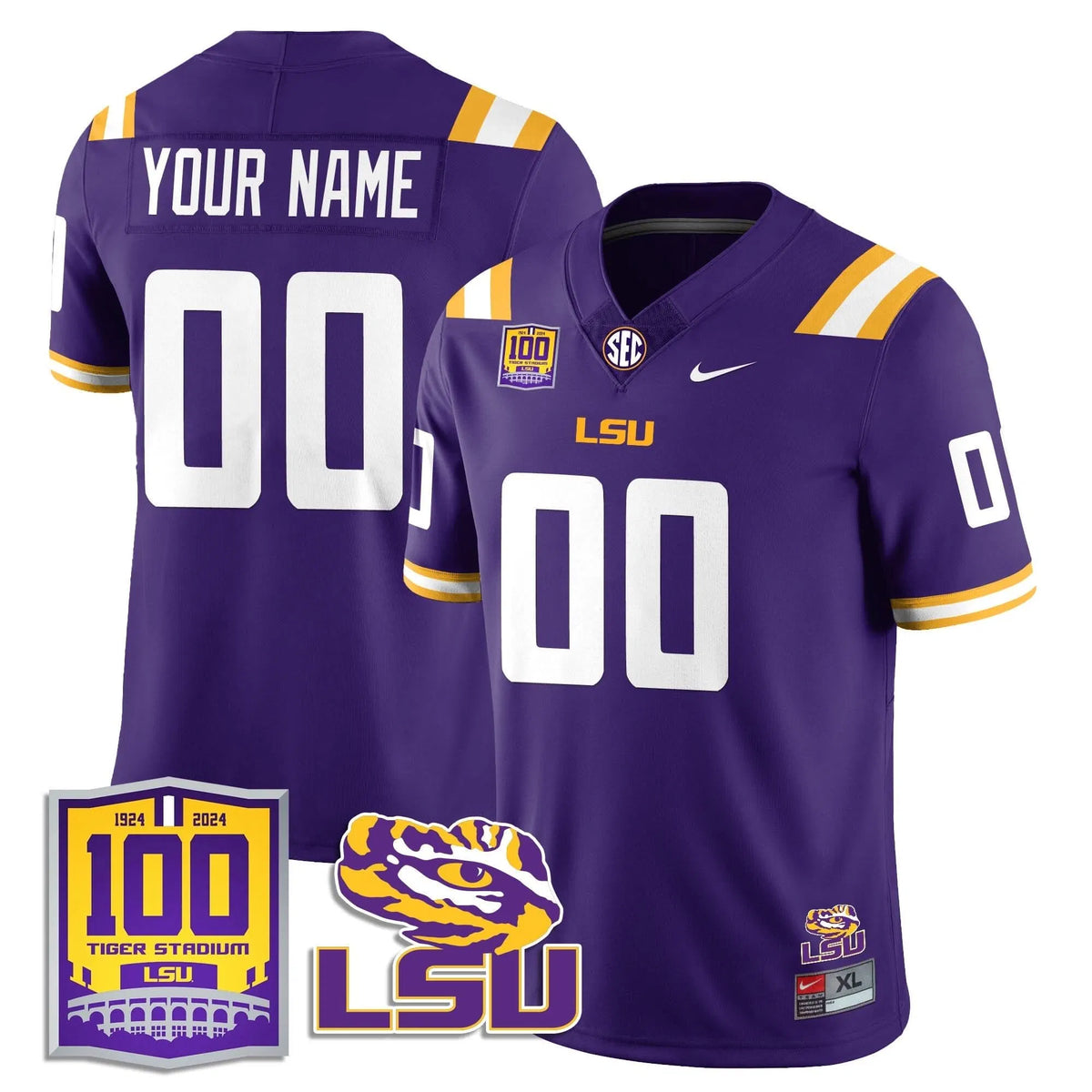 Personalized Custom LSU Football 2026 Vapor Jersey - 100th Tigers Stadium - Purple Stitched