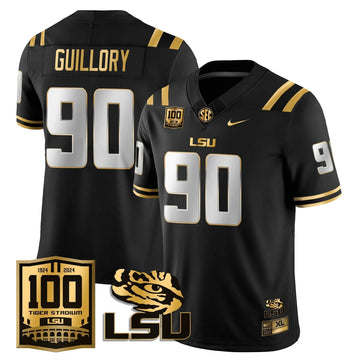 Personalized LSU Football 2026 Vapor Jersey - 100th Tigers Stadium - Jacobian Guillory - 90 / Black Gold Stitched