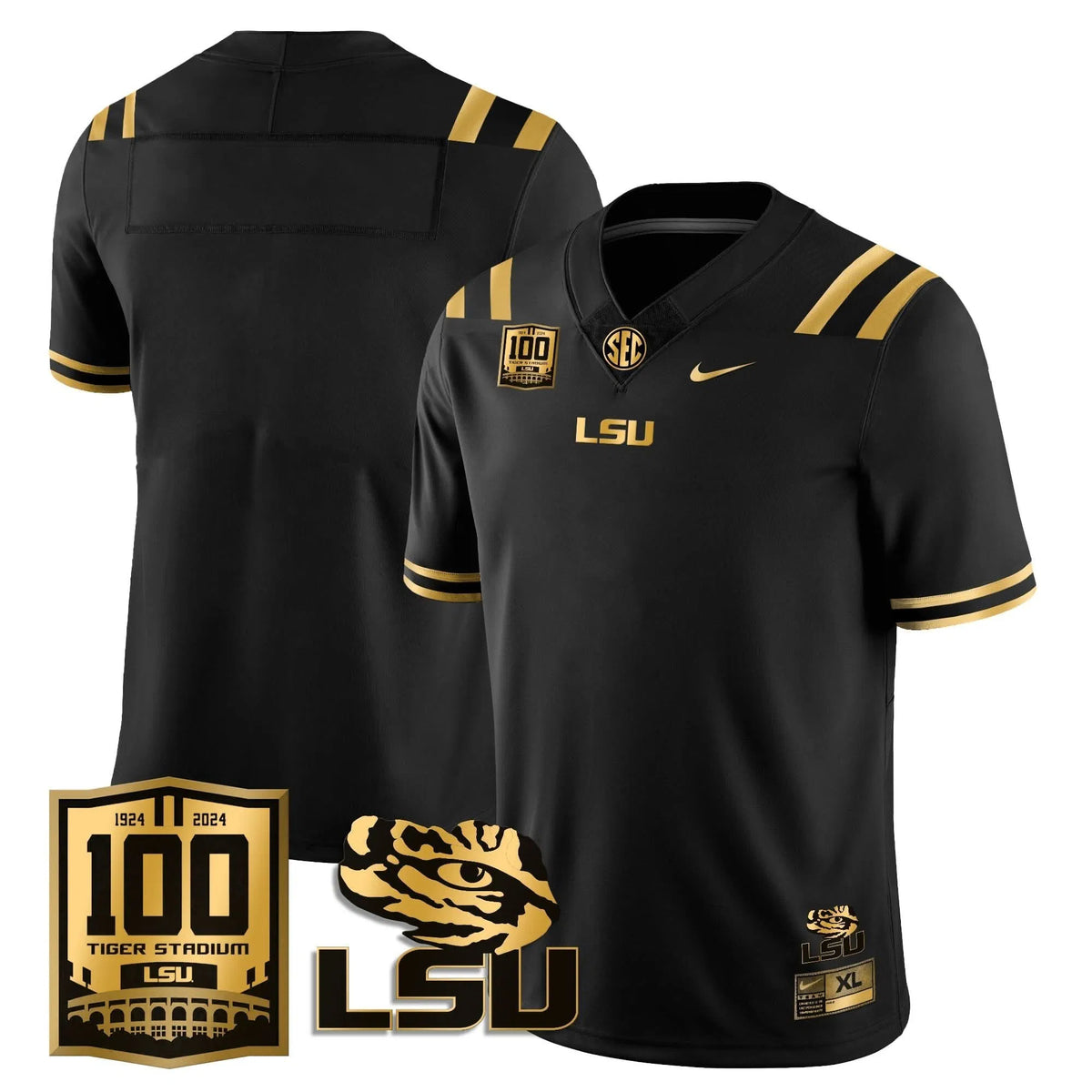 Personalized LSU Football 2026 Vapor Jersey - 100th Tigers Stadium - Team / Black Gold Stitched