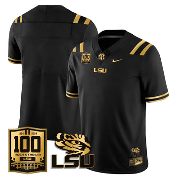 Personalized LSU Football 2026 Vapor Jersey - 100th Tigers Stadium - Team / Black Gold Stitched