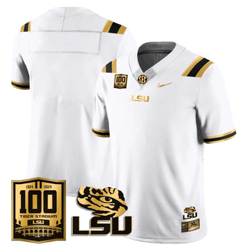 Personalized LSU Football 2026 Vapor Jersey - 100th Tigers Stadium - Team / White Gold Stitched