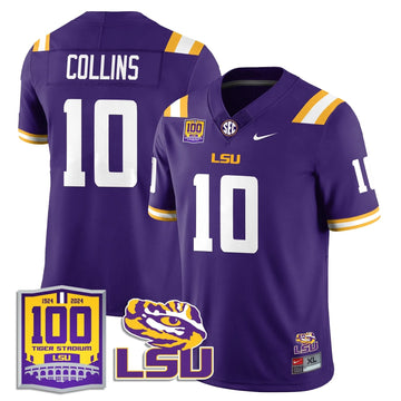 Personalized LSU Football 2026 Vapor Jersey - 100th Tigers Stadium - Rickie Collins - 10 / Purple Stitched