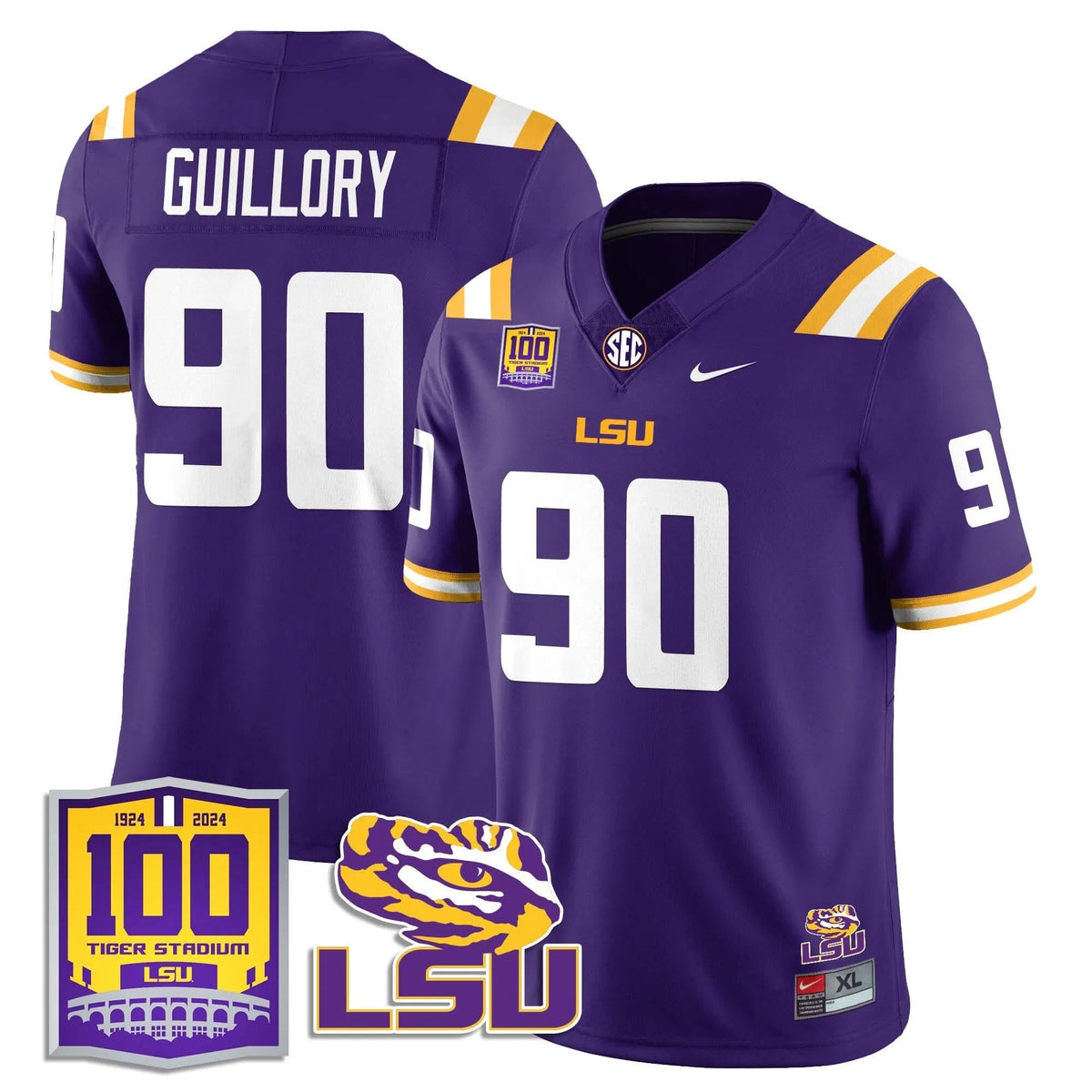 Personalized LSU Football 2026 Vapor Jersey - 100th Tigers Stadium - Jacobian Guillory - 90 / Purple Stitched