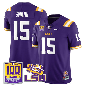 Personalized LSU Football 2026 Vapor Jersey - 100th Tigers Stadium - AJ Swann - 15 / Purple Stitched