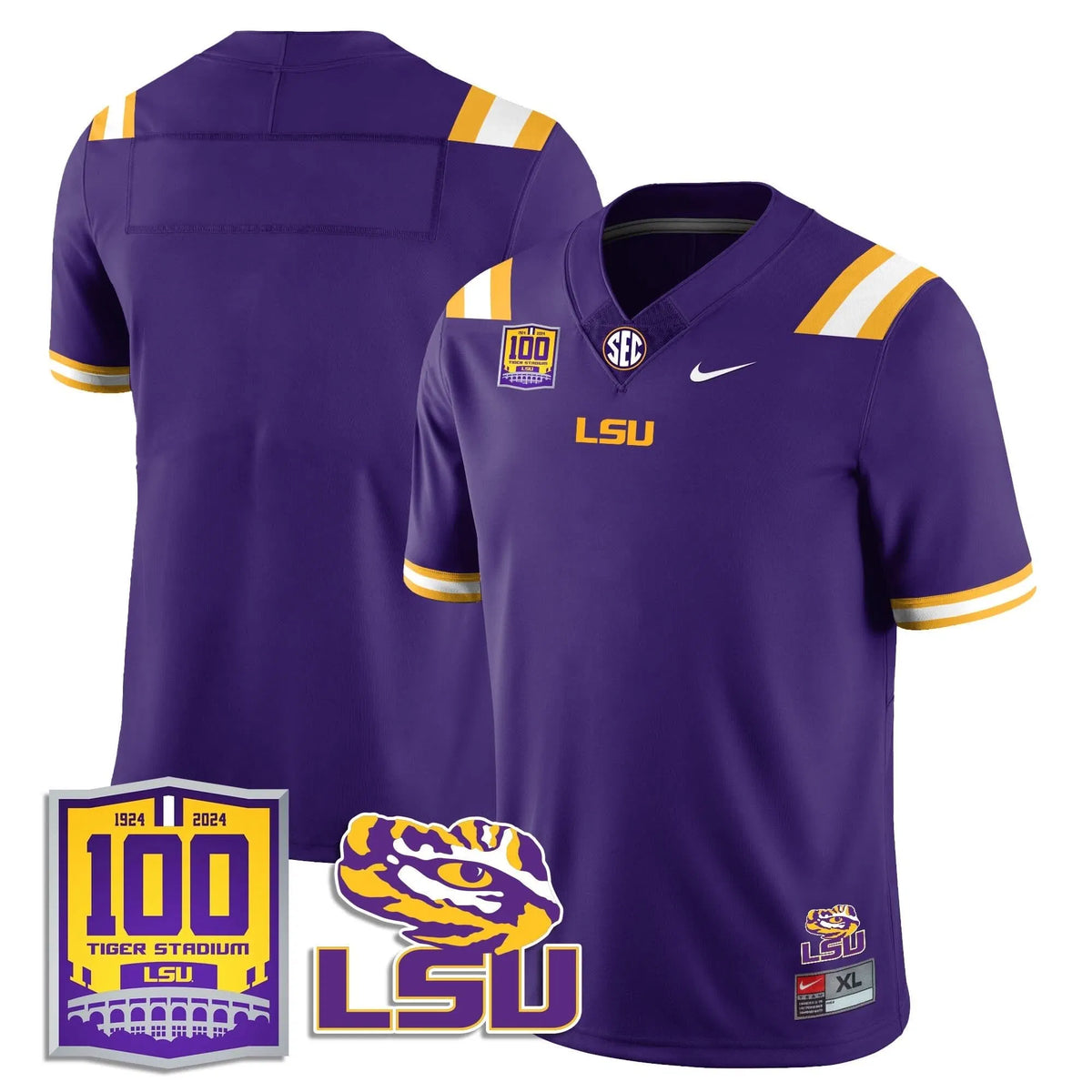 Personalized LSU Football 2026 Vapor Jersey - 100th Tigers Stadium - Team / Purple Stitched