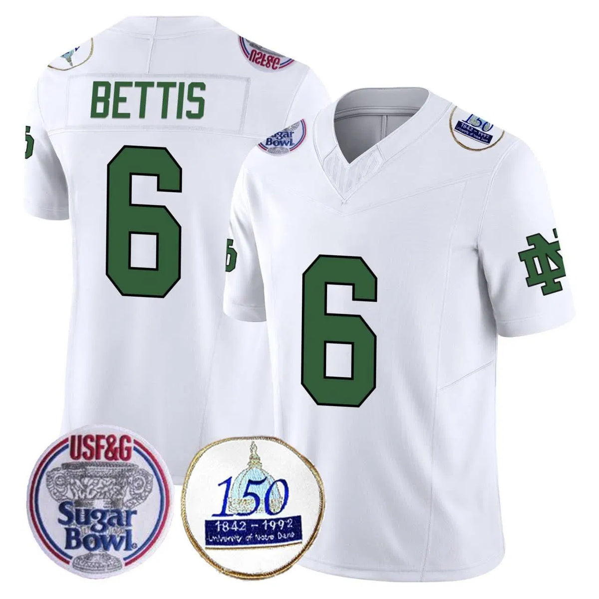 Personalized Jerome Bettis ND 1992 Sugar Bowl Patch White Jersey - White Stitched