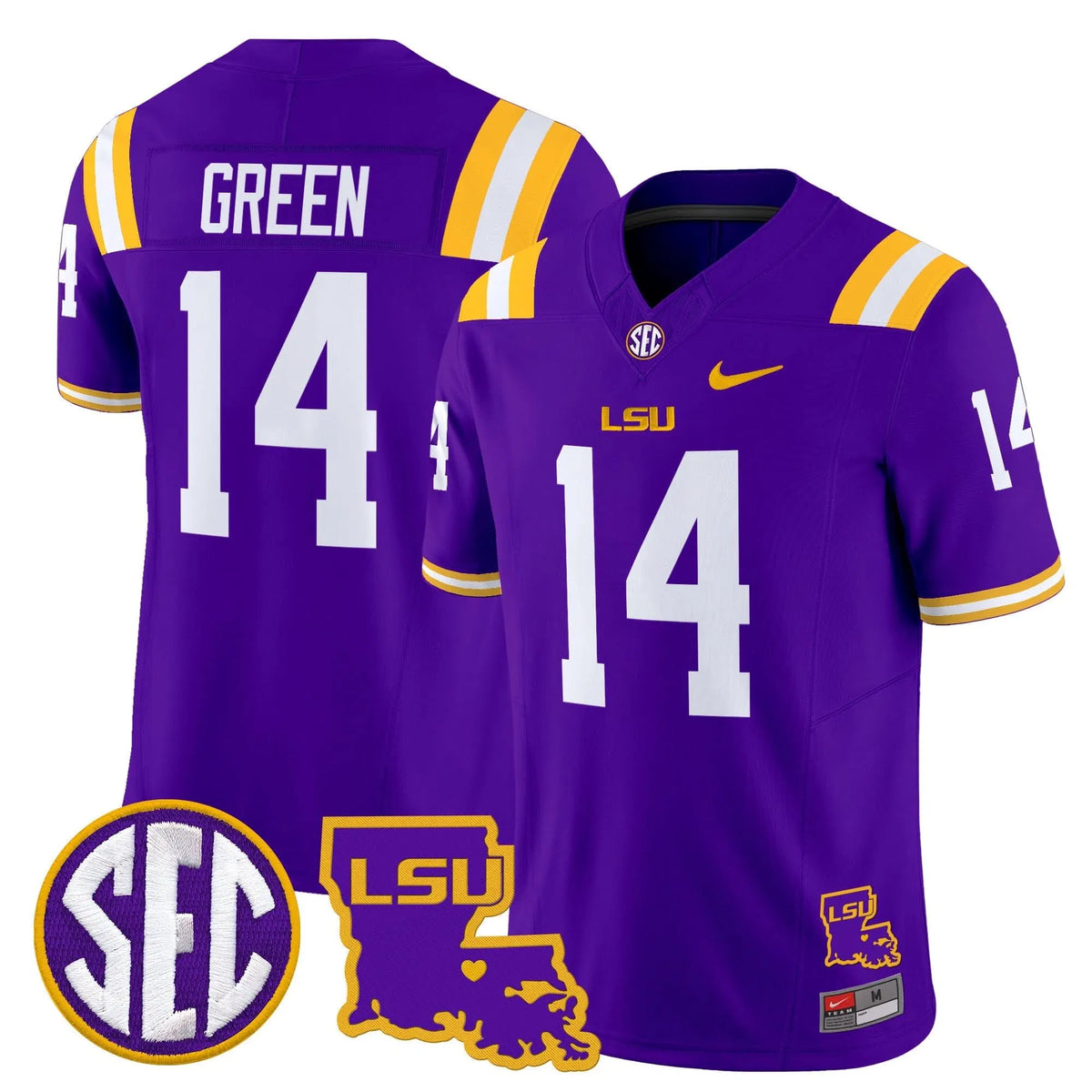 Personalized LSU 2026 Louisiana Patch Vapor Limited Jersey - Purple / Trey'Dez Green Stitched
