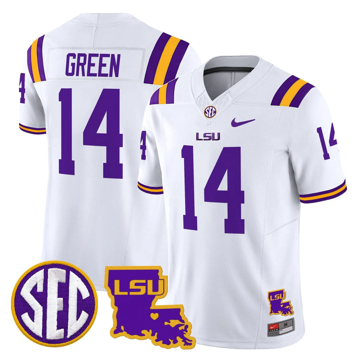 Personalized LSU 2026 Louisiana Patch Vapor Limited Jersey - White / Trey'Dez Green Stitched