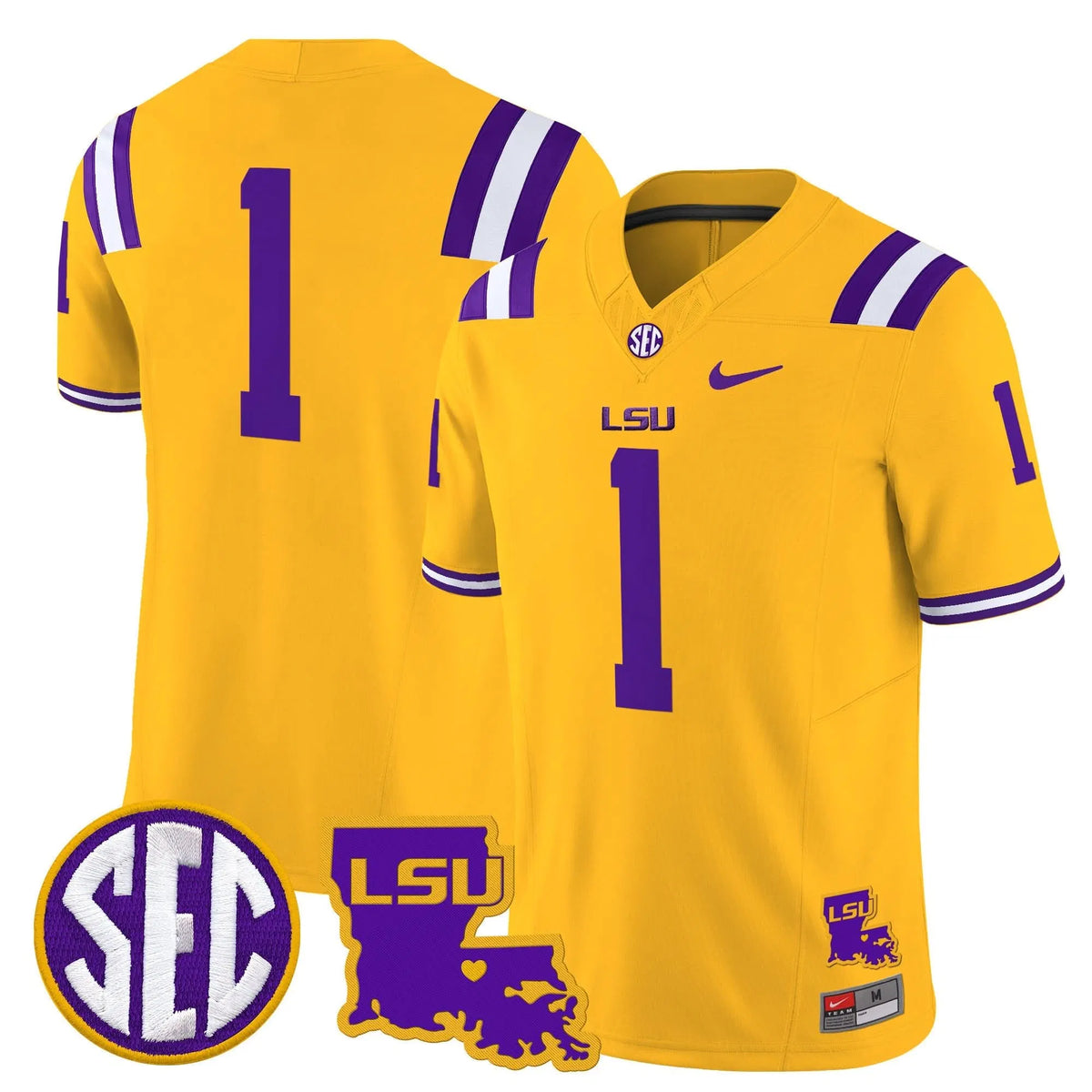 Personalized LSU 2026 Louisiana Patch Vapor Limited Jersey - Gold / #1 Team Stitched
