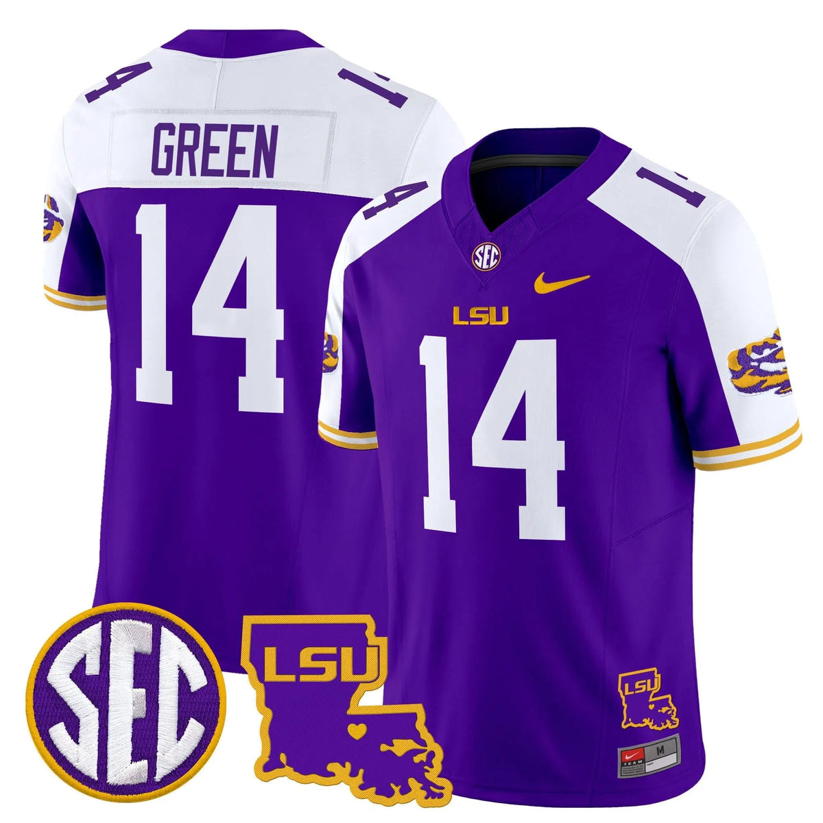 Personalized LSU 2026 Louisiana Patch Vapor Limited Jersey - Purple Alternate / Trey'Dez Green Stitched