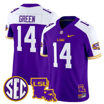 Personalized LSU 2026 Louisiana Patch Vapor Limited Jersey - Purple Alternate / Trey'Dez Green Stitched
