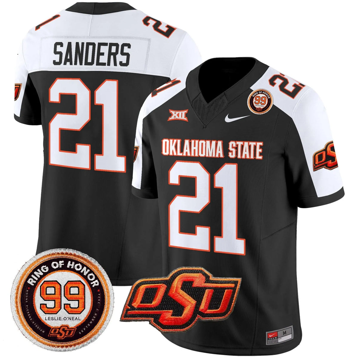 Personalized OSD Leslie O'neal Patch Vapor Limited Jersey - Black Alternate / Barry Sanders Stitched