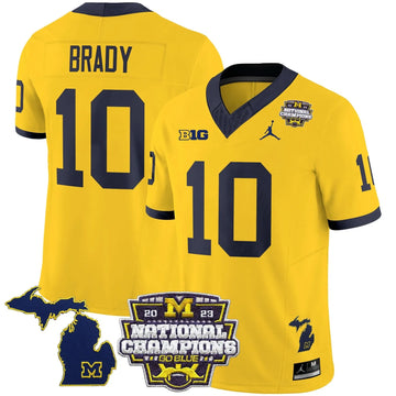 Personalized MW 2023 National Champions Patch Vapor Jersey V6 - Maize / Tom Brady Stitched